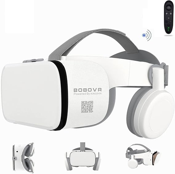 BOBOVR 3D Virtual Reality VR Headset with Wireless Remote Bluetooth, VR Glasses for Movies & Video Games IMAX, Compatible for iPhone Android Samsung 4.7-6.2" Smartphone (White)