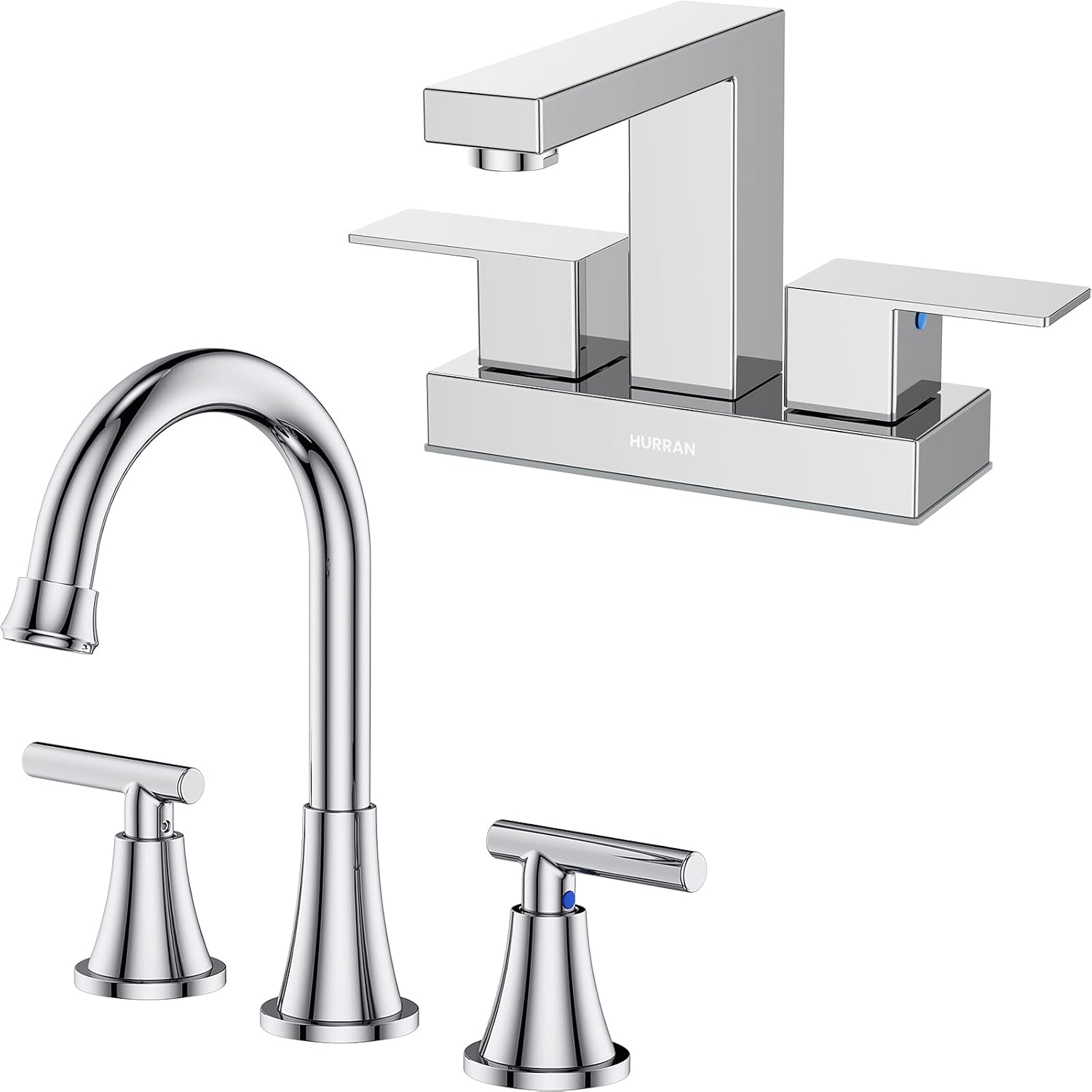 Bathroom Faucets for Sink 3 Hole, Hurran 4 inch Centerset& Widespread Bathroom Sink Faucet with Pop-up Drain, Stainless Steel Lead-Free 2-Handle Faucet for Bathroom Sink Vanity RV