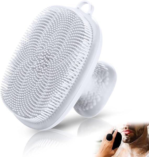 VWMYQ Silicone Face Scrubber for Men - Facial Cleansing Brush - Manual, Waterproof - Exfoliating Skin Care Brush (White)
