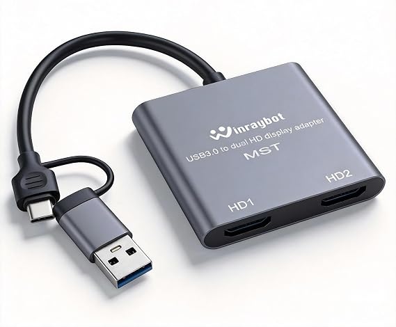 USB to Dual HDMI Adapter, Type C to HDMI Splitter 1080@60Hz for 2 Monitors, USB 3.0 to 2 HD Display Support Mac / Windows / Dual HD Extender - External Video & Graphics Card Adapter