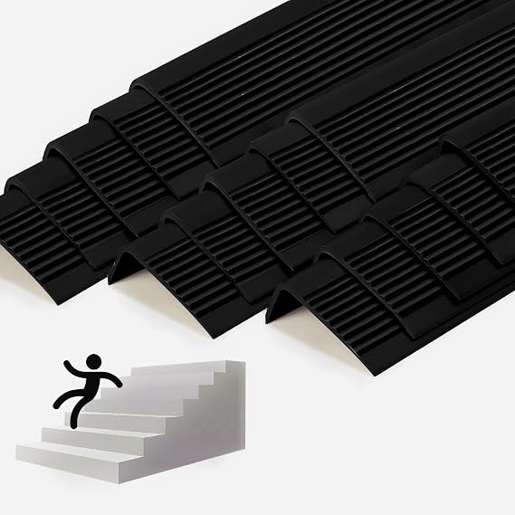 15 Pack Rubber Stair Nosing - 3.3Ft Stair Anti-Slip Adhesive Strip, Made of Wear-Resistant Rubber, Mute, Easy to Install - Indoor/Outdoor (15, Full Black, 3.3Ft)