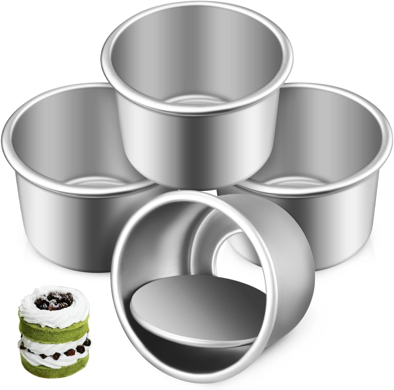 CLISPEED 4 Pcs Small Round Cake Pan with Removable Bottom, 2.5 Inch Aluminum Baking Molds for Mini Cheesecakes Dessert Chiffon Cakes and Puddings