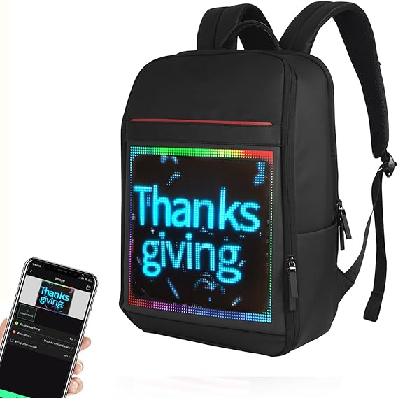 Welaso Smart Bluetooth LED Backpack with Colorful LED Sign Panel and Programmable, DIY Laptop Daypack Bag,Black