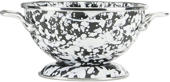 Golden Rabbit Enamelware Petite Colander, 1 quart, Black Swirl