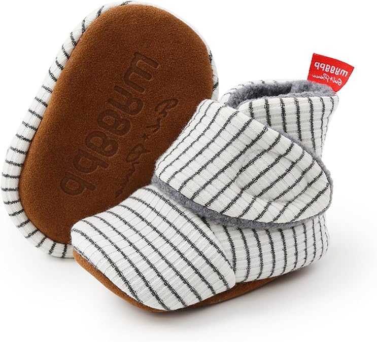 COSANKIM Unisex Newborn Baby Booties Non-Slip Sole Soft Fleece Toddler Boy Girl Slipper Winter Warm First Walker Crib Shoes