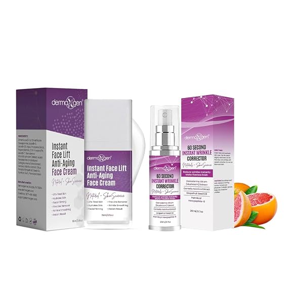 Instant Face Lift Cream & Wrinkle Corrector Duo Pure Organic Formula with Peptide Complex for Neck, Chest & Face Smoothing & Refreshing Appearance for All Skin Types 0.5 oz + 0.7 oz
