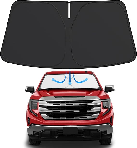 Windshield Sunshade for GMC SEIRRA - 2024 Upgrade Front Car Shades, Foldable Sun Shade Protector Custom Fit 2019-2024 GMC Sierra 1500 2500 3500 SLT, AT4, Denali Pickup Accessories