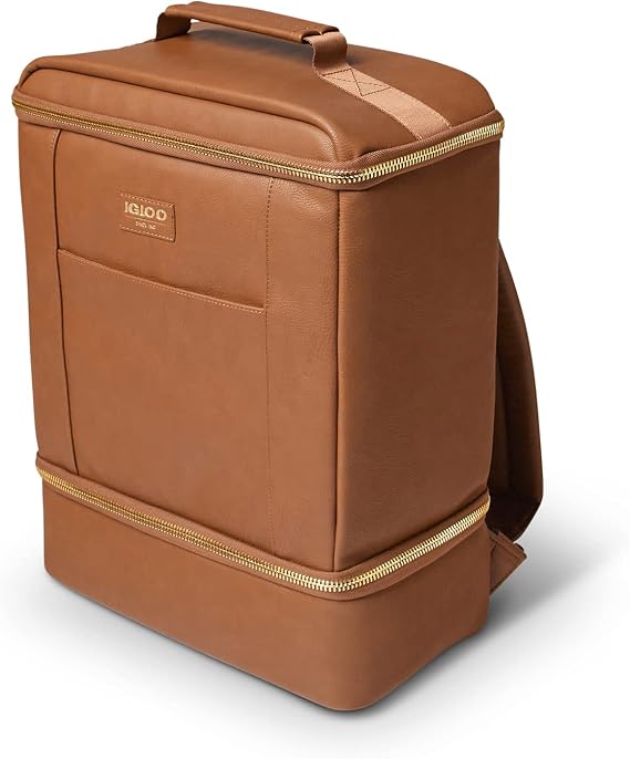 Igloo 26 Can Premium Lux Soft Side Dual Compartment Backpack, Cognac