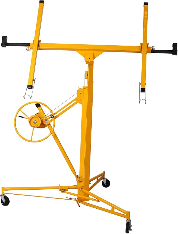 Drywall Panel 16 feet Hoist Sheetrock Lift Rolling Jack Lifter Construction Tools with Adjustable Telescopic Arm Lockable Caster Wheel, Suitable for Home and Commercial Use (Yellow)