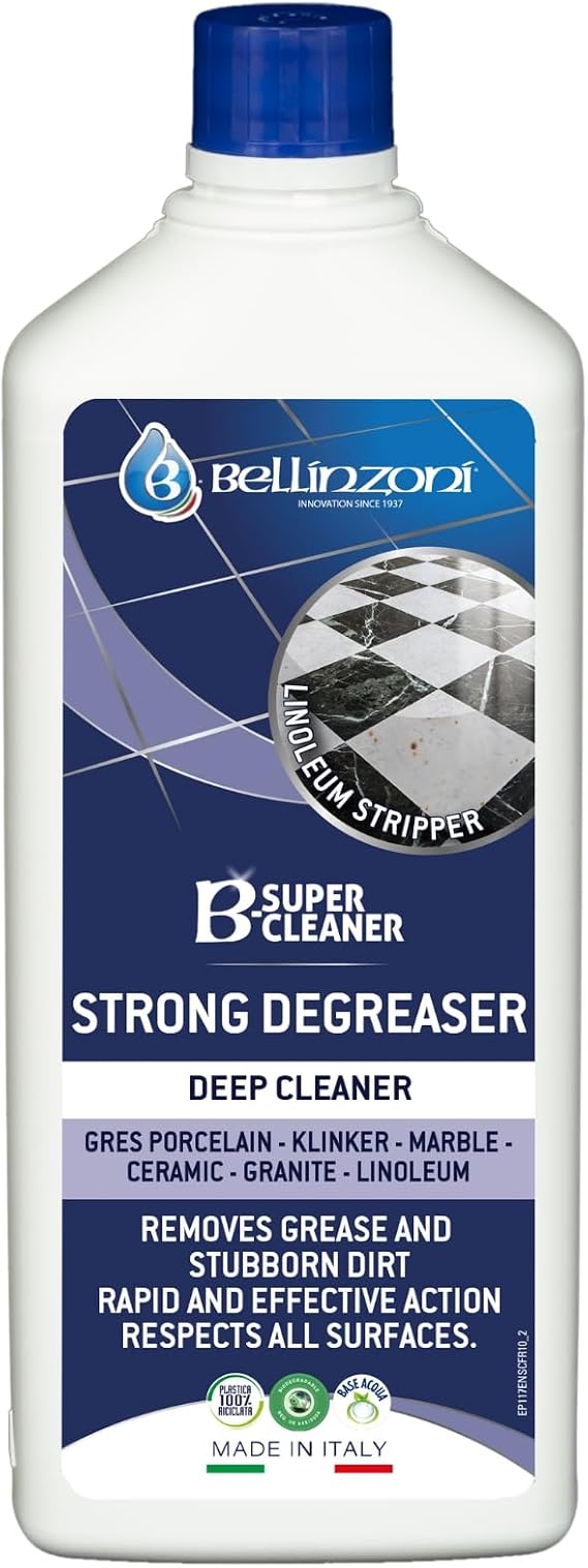 Bellinzoni B-Super Cleaner Heavy-Duty Degreasing Solvent for Natural Stone, Marble, Granite & Hard Surfaces Removes Oil, Grease & Wax Professional Stone Cleaner 1L (33.8 fl oz)