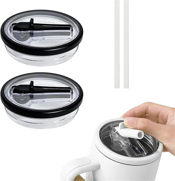 2 Pack 40oz Tumbler Flip Straw Lid Replacement for Stanley Quencher Spill Proof Tumbler Cover for Stanley Cups