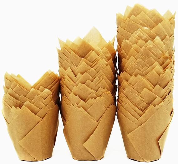 Xindejia Tulip Cupcake Liners 200pcs Tulip Style Muffin Cups Paper Baking Cups Cupcake Wrappers (Natural)
