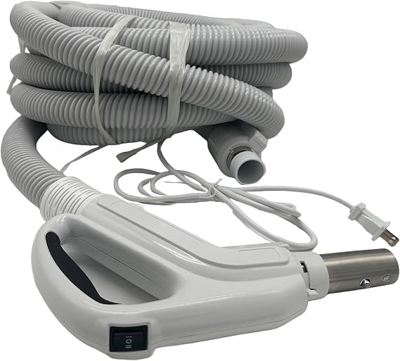 Universal Central Vacuum 30 ft High-Voltage Hose with Pigtail and ON-Off Switch Control at The Handle-Compatible with Most Inlets - Crushproof (30 Ft. Pigtail)