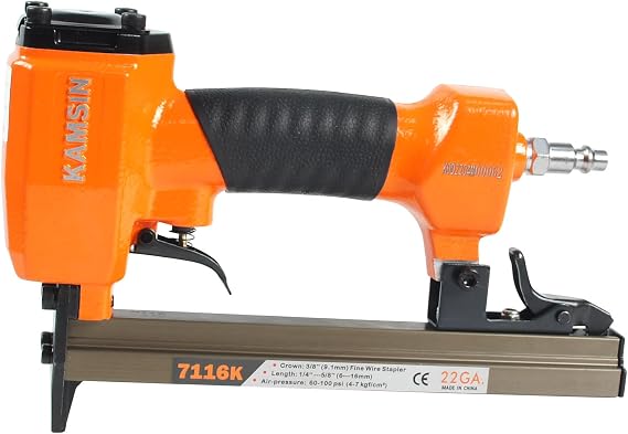 7116K 22 Gauge 71 Series Pneumatic Upholstery Stapler | 3/8-Inch Crown Fine Wire Stapler, 1/4" to 5/8"(6-16mm) Leg Length, Air Upholstery Staple Gun for Furniture, Upholstering