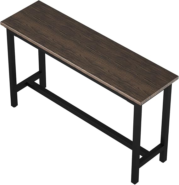 Long Bar Table Counter height table Rectangular Pub Tables Kitchen Table Height 100cm Metal bracket has high load-bearing capacity Suitable for living room bars and cafes(Dark walnut,120cm)