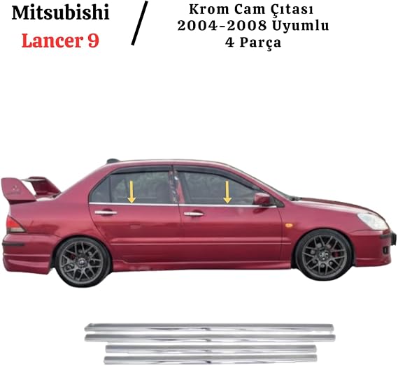 EBAL OTO AKSESUAR Krom Cam Çıtası 4 prç. 2004-2008 P. Çelik Mitsubishi Lancer 9 ile uyumlu