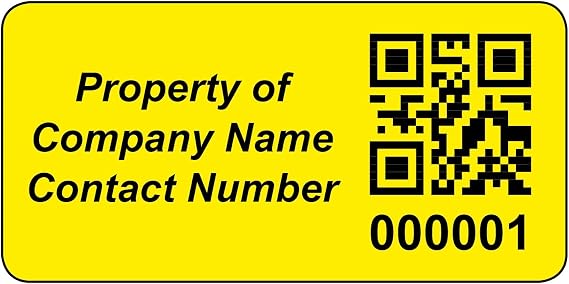 250 Personalised QR Code Asset Tag Labels Custom Sticker - with Optional Website Linked QR Code - Yellow 38mm x 20mm Permanent Vinyl Labels - Simple to Customize