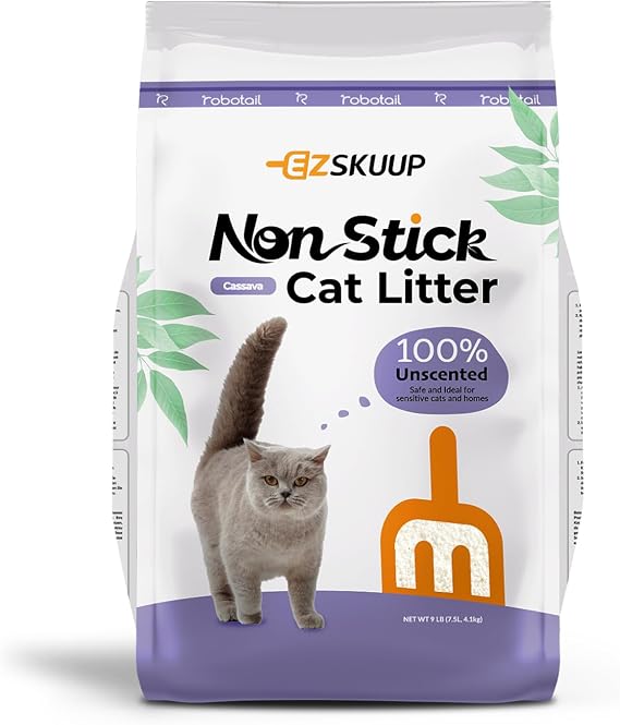 Premium Cat Litter, Non-Stick Strong Clumping Cat Litter, 100% Natural Cassava Kitty Litter, Multi-Cat/Unscented Dust-Free/Odor Control/Ultra Absorbent/Less Scattering - 9 lbs - 1 Pack