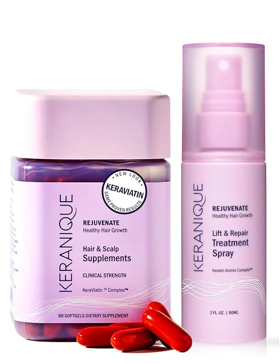 Keranique Hair Growth System - KeraViatin Vitamins with Biotin, Vitamin B, and Curcumin, Lift and Repair Treatment Spray for Instant Volume, 30 Days Supply