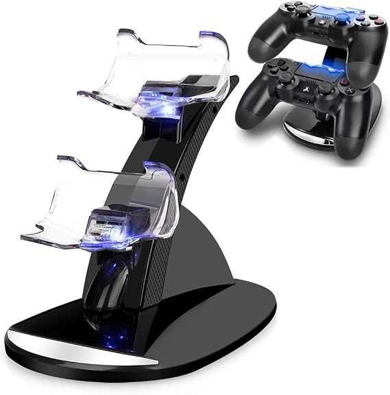 VSEER Dual Shock PS4 Charging Station - Twin Charge Docking Station Stand Charger for PS4/Pro/Slim Controllers, Black