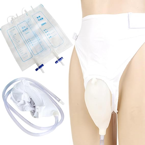 External Catheter for Women, Wearable Silicone Female Urinal for Bedridden with High-Elasticity Waist Belt, Reusable Portable Womens Urinal with 2 Pee Bags