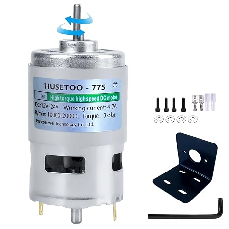 775 DC Motor 12v DC Motor High Torque DC Motor Max 20000 RPM Dual Ball Bearings Quiet Power Wheels Motor Upgrade DC Motor(with Bracket) (D+Round Shaft Motors)