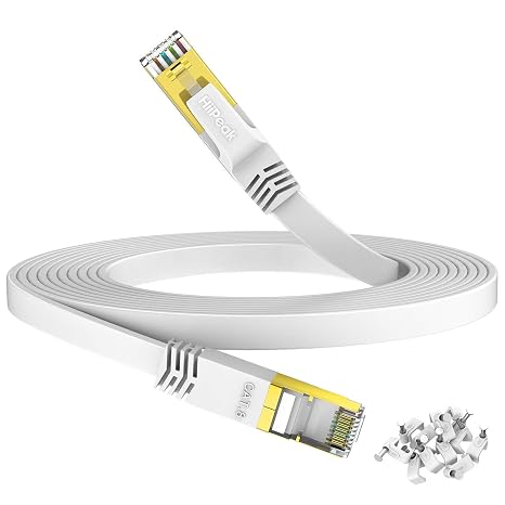 HiiPeak Cat 8 Netzwerkkabel 40 Gbits - 5meter - Weiße Flache Ausgabe - LAN Kabel Patchkabel RJ45 - CAT8 Gigabit Ethernet Kabel - 2000 MHz - Fur PS5/4 Xbox TV Switch PC