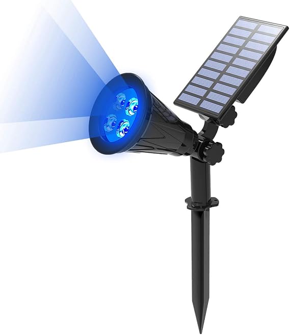 T-SUN LED Solar Spotlights Blue,4 LEDs Waterproof Solar Powered Security Garden Lights,Auto-on at Night/Auto-Off by Day, 180 Angle Adjustable for Patio,Tree,Deck,Outdoor
