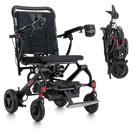 Rascal Carbon Cruiser Lightweight Foldable Electric Wheelchair for Travel, Carbon Fiber Power Chair, Portable Compact Design, 300 lb Capacity, Airline-Approved Battery