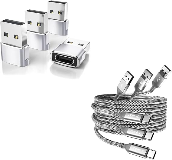 Elebase 4 Pack USB to USB C Adapter and 3 Pack USB Type C Charger Cable for Apple iPhone 12 13 14 15,iPad 8 8th 9 9th 10 10th Air 4th 5 5th Mini 6 Generation,Samsung Galaxy Z Flip Fold S23