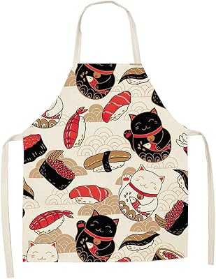 Cotton and Linen Apron Japanese Cartoon Lucky Cat Cooking Sleeveless Bib Waterproof Anti-Greasy Kitchen Supplies Chef Apron