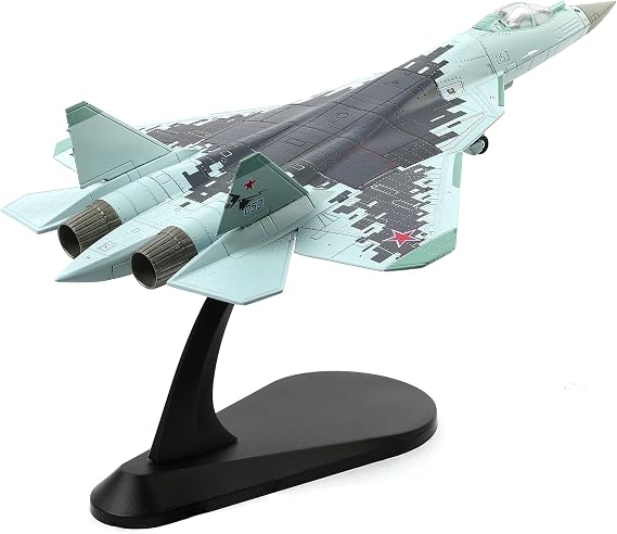 NUOTIE 1/100 SU-57 Aircraft Russian Sukhoi Fighter Diecast Metal Model Kit - Pre-Build Model for Adults Enthusiasts Collections or Gift