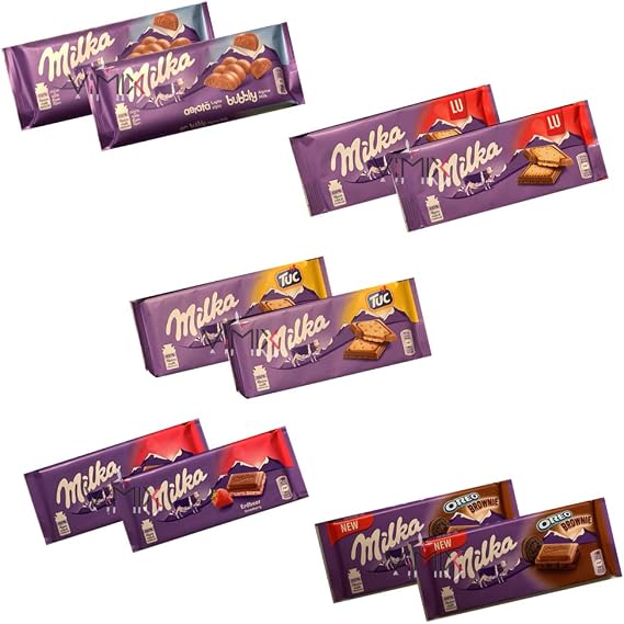 MILKA Chocolate Bars 5 X Mixed Flavours Strawberry / Bubbly/ TUC / LU / Brownie