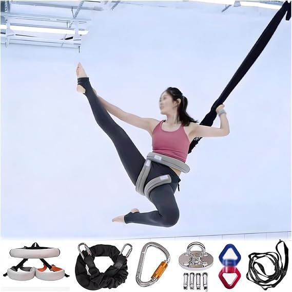 Aerial Yoga Stretch Rope with All Accessories, Indoor Bungee Resistant Band Adjustable Harness, with 360 Rotational Device, Heavy Bungee Fitness Cord(Load 57 1/2 kg(126 4/5 lbs))