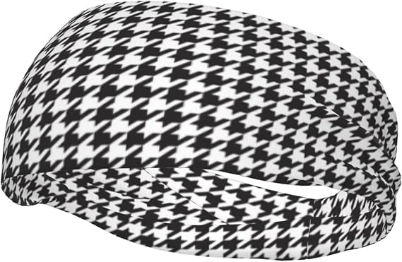 Houndstooth Black White Wide Workout Headbands for Women Men Sweat Headbands Hairbands Sweatband Non Slip