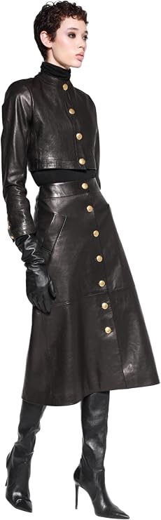 Button Front Leather Skirt