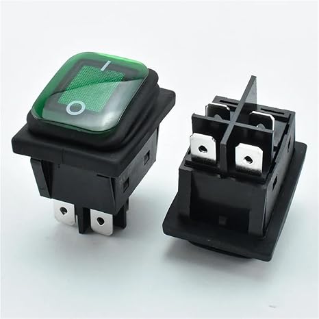 Mini Toggle Press Button Rocker Flick Switch, KCD2 Series Waterproof Rocker Switch ON-OFF 4-Pin LED Ring Multicolor 28.5x37.5mm 220V(ON-OFF Green LED)