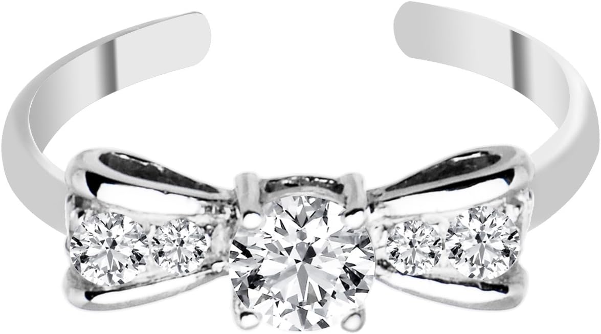 Body Candy 925 Sterling Silver Cubic Zirconia Bow Tie Toe Ring