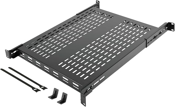 Tecmojo 1U Adjustable Vented Server Rack Mount Shelf - 19.5" (495mm) -37.4" (950mm) Depth, Supports up to 242 lbs - Universal Tray for 19" AV/Network Equipment