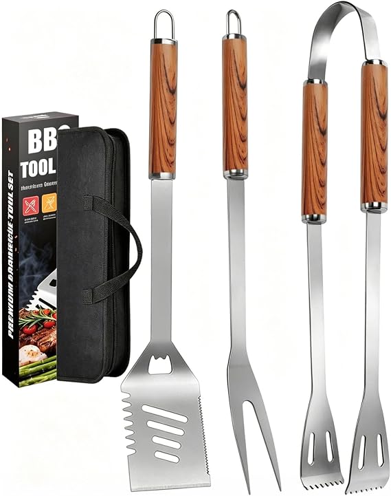 BBQ Tools Set, Heavy Duty 4-in-1 BBQ Utensil Set, More Longer Professional Stainless Steel Grill Accessories Barbecue Tool Set, Portable BBQ Kit with Storage Bag, Utensils Gifts for Father Gifts