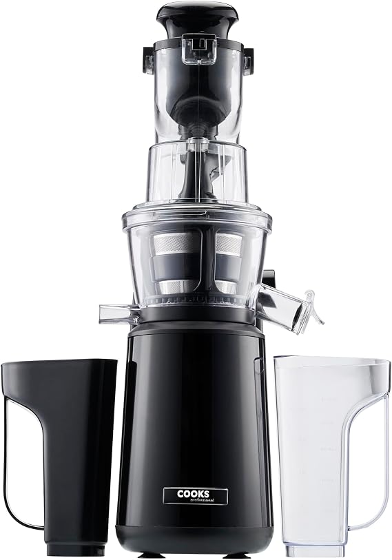 Cooks Professional Slow Masticating Juicer | Powerful 400W Cold Press Fruit Veg Juice Extractor with Wide Chute, 1000ml Jug & 900ml Pulp Container | Nutrient Packed | High Yield | Quiet Motor | Black
