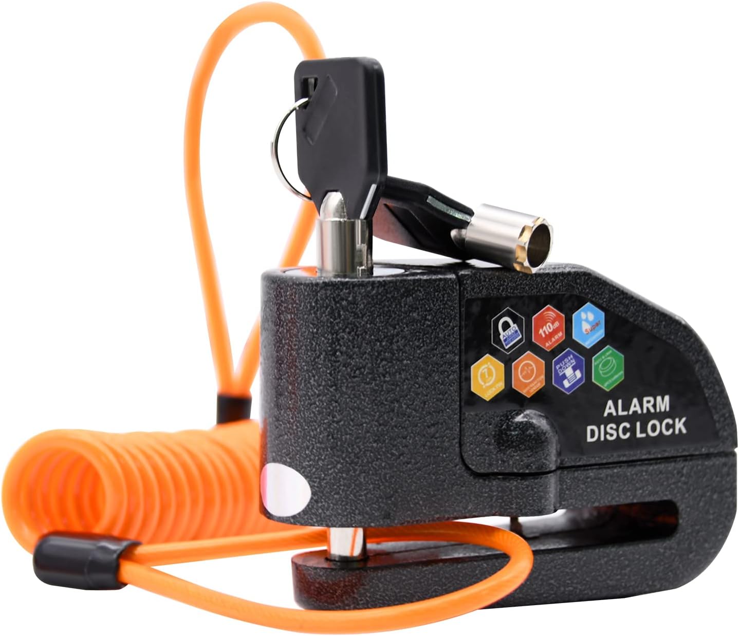 Alarm Disk Kilidi Seti, Fren Kilidi, Hırsızlığa Karşı Su Geçirmez 110 dB 7 mm Pin 1,5 m Hatırlatma Kablosu Motosikletler için Scooter Taşıma Çantası ASORTİ