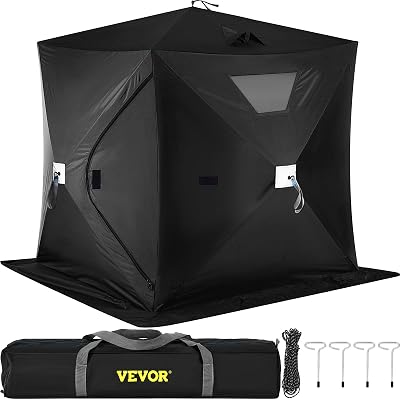 2 Person Ice Fishing Shelter, Black Ice Fishing Tent with Waterproof Oxford Fabric
