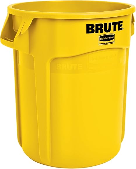 Rubbermaid Commercial Products Brute Heavy-Duty Round Trash/Garbage Can, 10-Gallon, Yellow, Outdoor Waste Container for Home/Garage/Mall/Office/Stadium/Bathroom (Pack of 5)