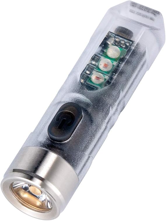 RovyVon Aurora A8 Keychain Flashlight with Red Amber Blue Signal Side Light,USB Rechargeable NICHIA LED,Mini Torch 350 Lumen with 8 modes,water resistant for Halloween Holiday Gift,Camping,Emergency