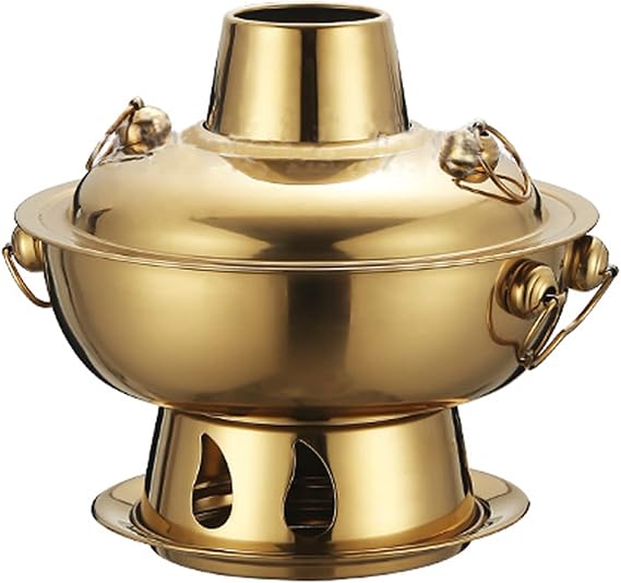 Copper hot Pot, Vintage Shabu Pot,Charcoal Vintage Copper Shabu Pot, Stainless Steel Chinese Shabu Hot Pot ,Cooker Traditional Stew Pot Soup Pot ,Cookware for Home Party Family(Gold)