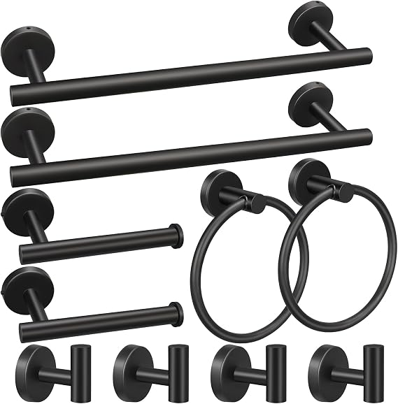 10pcs Matte Black Bathroom Hardware Set