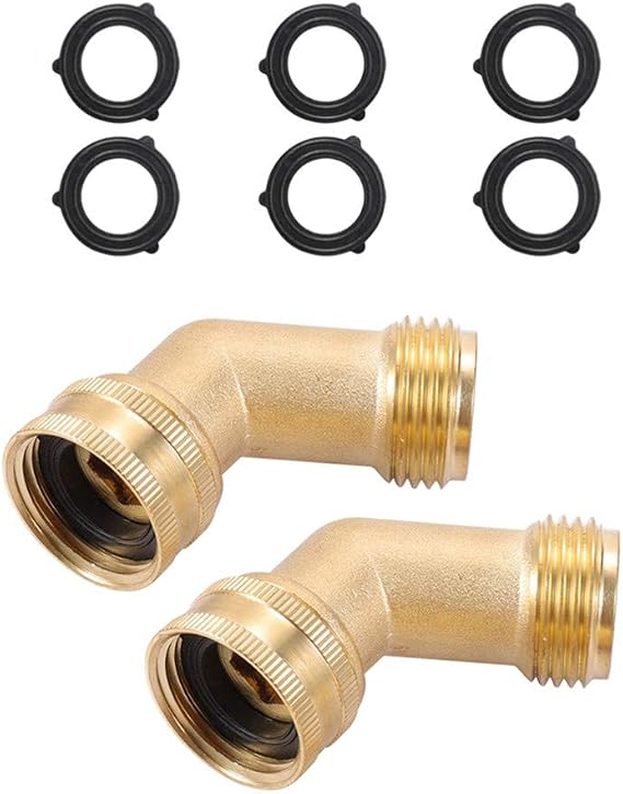 Brass Garden Hose Elbow Connector 45 Degree Hose Elbow Fitting Quick Swivel Connect 3/4" Garden Hose Thread 2pcs with Extra 6 Pressure Washer