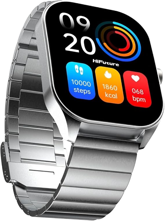 HiFuture APEX Bluetooth 5.3 IP68 Su Geçirmez Always On Display AMOLED Ekran 2.04 inç Arama Özellikli iOS & Android Uyumlu Nabız Spor Kan Oksijen Takibi 52mm Akıllı Saat (Gümüş Rengi)