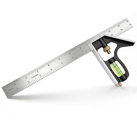 12 Inch Combination Square, Adjustable Carpenter Square with Stainless Steel Ruler and Aluminum Head, Metric and Inch Scale, Bubble Level and Scriber, 90 and 45 Degree Combo Layout Tool